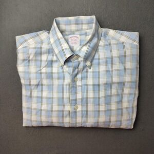 Brooks Brothers Shirt Mens Large Blue White Plaid Long Sleeve Button Down USA